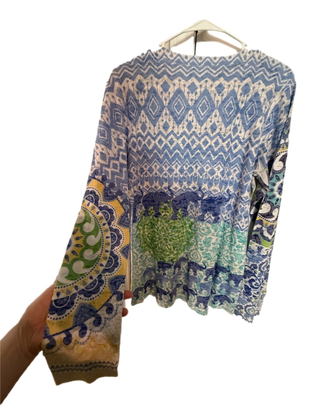 Sundance Patterned Long Sleeve Tee in Blue & Green - Picture 5 of 14